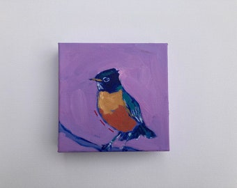 Robin with Purple: Small Painting