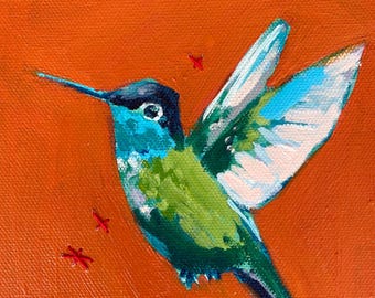 Hummingbird (Orange): 8x8 Art Print of Original Painting