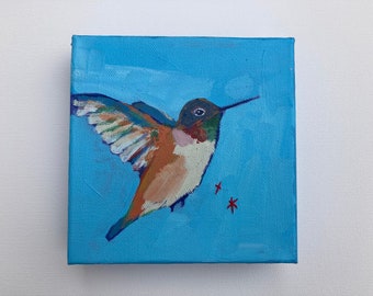 Hummingbird with blue: Small Painting