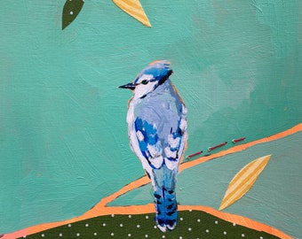 Peaceful: Mixed Media Bluejay