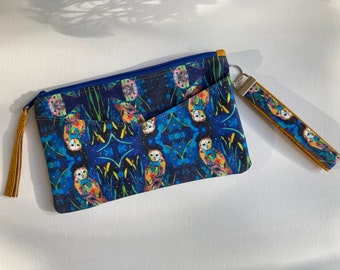 Owl Wristlet, Purse with Custom Printed Fabric