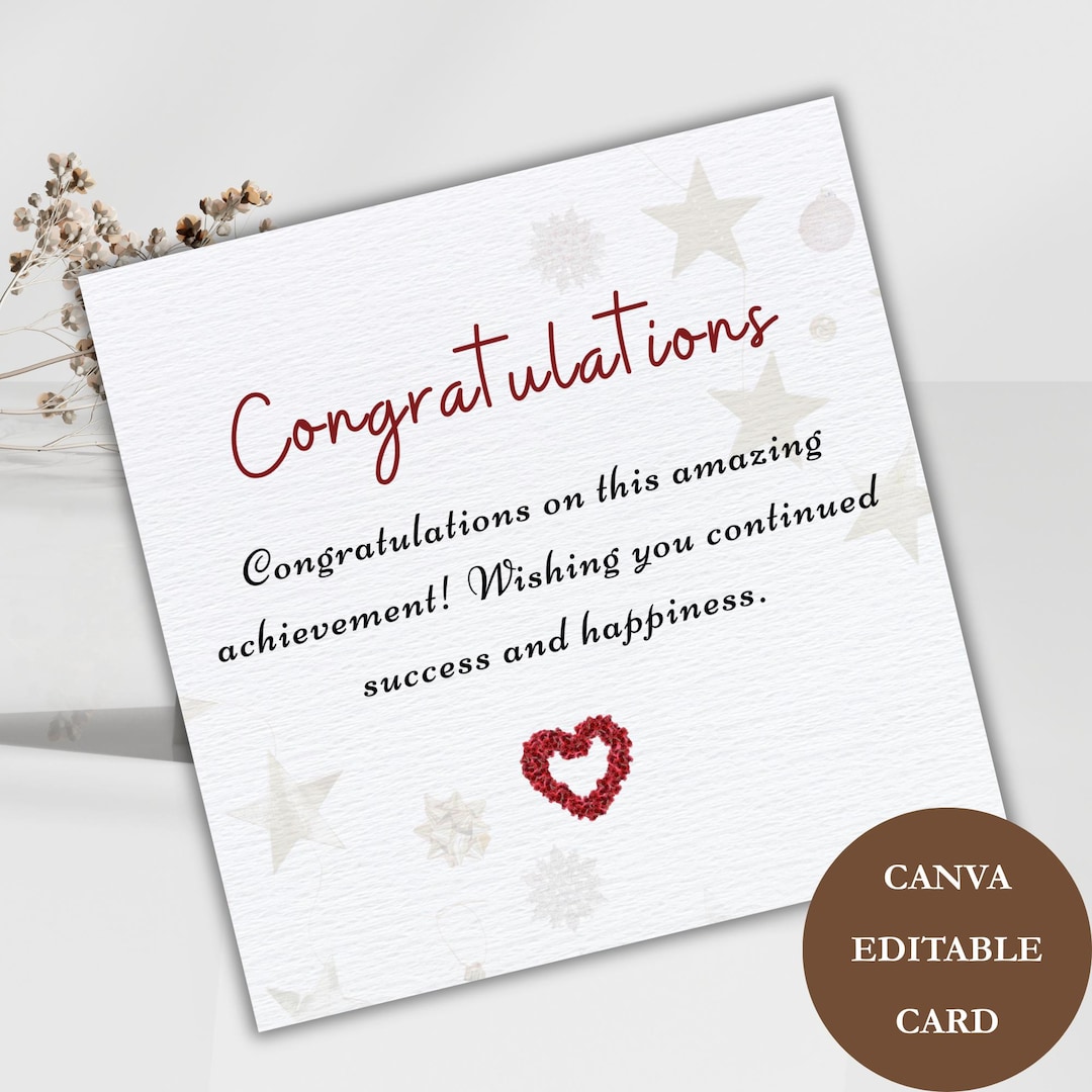 Congratulations Cards – Canva Editable Template – Minimalist Success ...