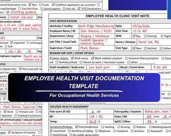 Editable Occupational Health Clinic Visit Note for occuaptional health nurse doucmentation Workplace Health Safety Documentation Template