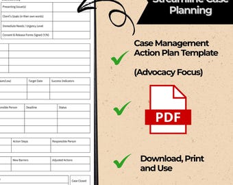 Case Management Action Plan Template, Printable Client Advocacy Planner, Caseload Organizer, Social Worker Forms, Nonprofit Case Tracker pdf