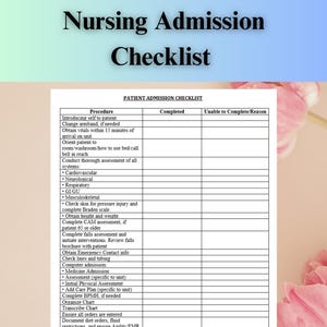 Patient Admission Checklist Template for Nurses, Editable Word Document, Hospital Intake Form, Nursing Documentation Tool, RN admission form