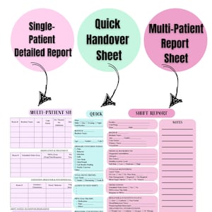 Nursing Shift Report Bundle, LTC Report Sheets, Editable Nurse Handover Forms, Multi-Patient Tracker, PDF Printable, Registered Nurse, Med