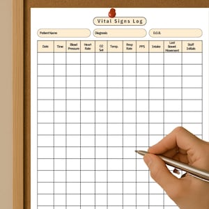 Printable Vitals Sheet for Nurses, SNF vitals , LTC vital sheet, monthly vitals printable, patient vitals paper, Nurse Vitals Sheet, pdf pct