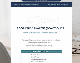 Plantilla de análisis de causa raíz para atención médica / Kit de herramientas de investigación de RCA / Gestión de incidentes y plan de acción correctiva / Canva editable