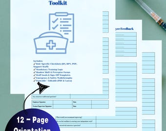Kit de herramientas de orientación para el personal sanitario, PDF editable para la incorporación de enfermeras, formularios de recursos humanos de cuidados a largo plazo para gerentes, educadores y directores de bienestar, documento, nuevo