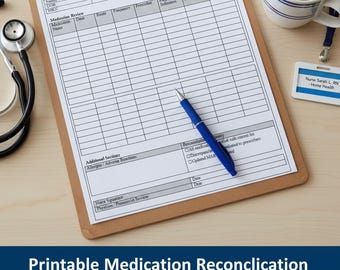 Hoja de conciliación de medicamentos imprimible para atención médica domiciliaria y cuidados a largo plazo (PDF), registro de medicamentos (DOCX rellenable), plantilla de auditoría de medicamentos imprimible