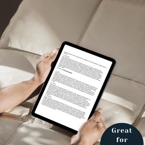 May include: A black tablet displaying text, held by a person. The tablet is on a light-colored surface. A dark blue circle with white text that reads "Great for digital use" is in the bottom right corner.
