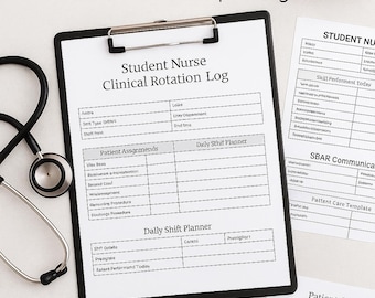Kit de rotación clínica para estudiantes de enfermería / Plantillas imprimibles, SBAR, planes de atención, lista de verificación de habilidades, hoja de referencia de laboratorio, PDF para la escuela de enfermería, RN