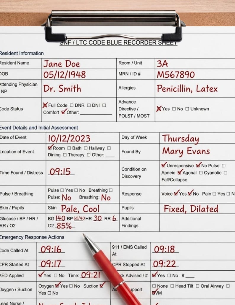 Code Blue Debriefing Form.pdf Editable Code Blue Template for SNF and LTC , Post Code Debrief Form ...
