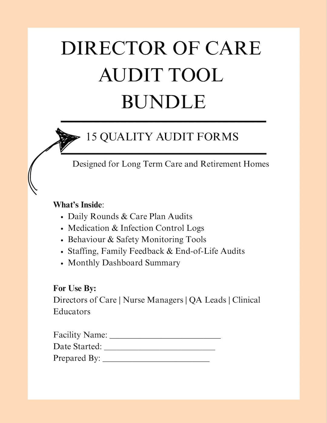 Director of Care Audit Tool Bundle, Printable LTC QA Forms, Monthly ...