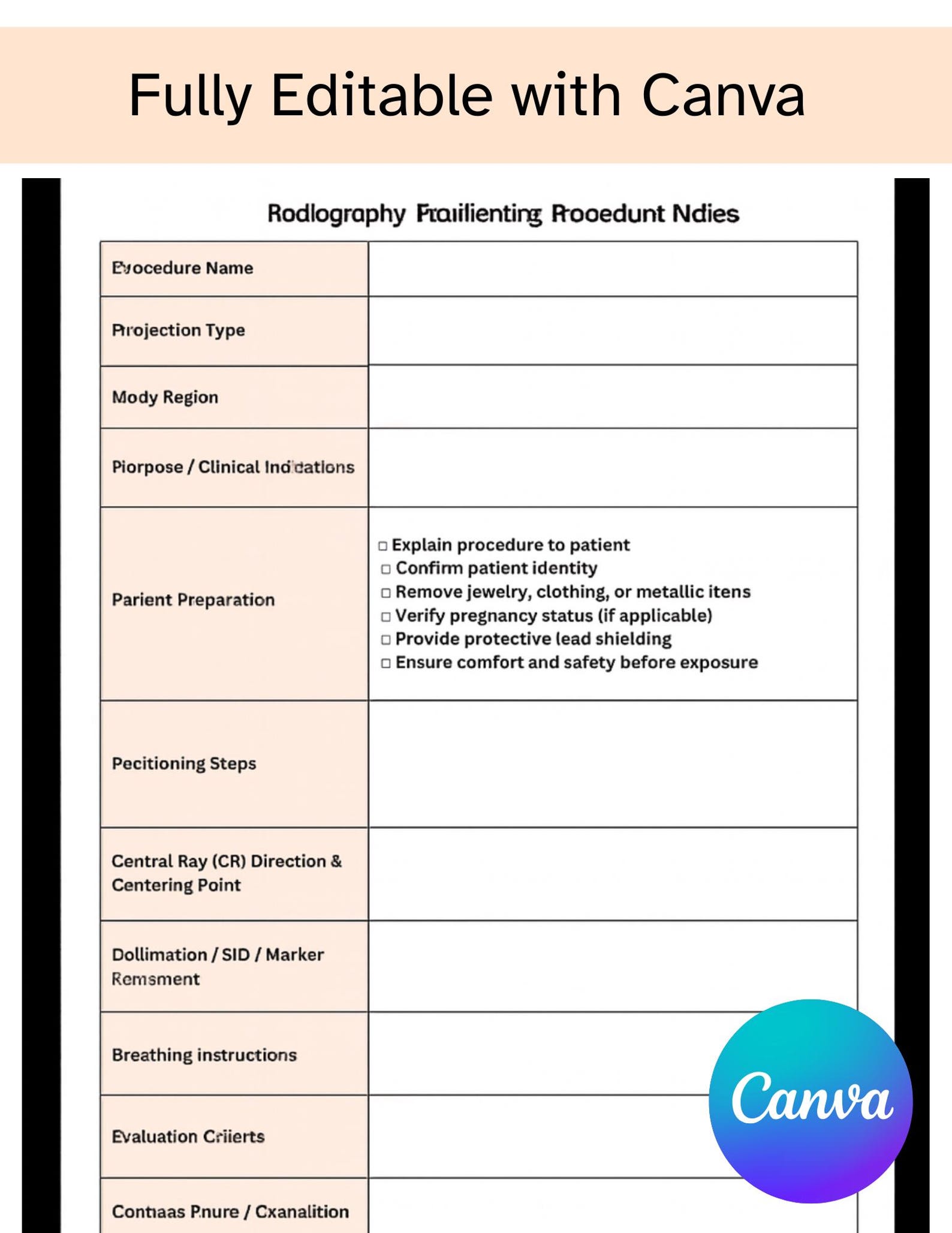 First Year Radiography Notes Radiography Positioning Procedure Notes Template – Editable Canva Form ...