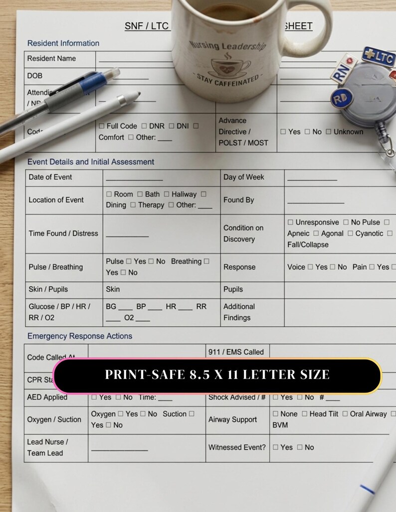 Editable Code Blue Template for SNF and LTC , Post Code Debrief Form ...