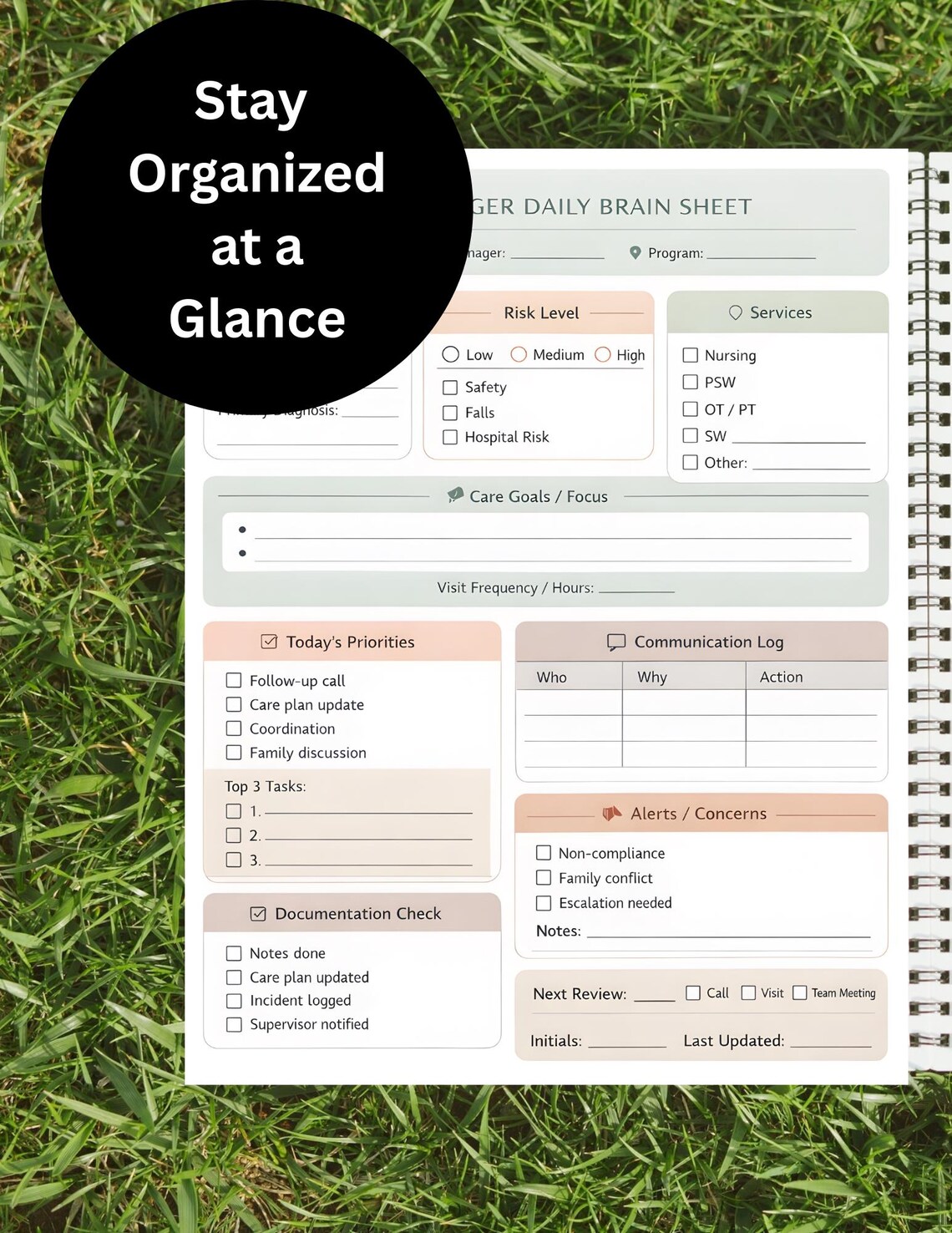 Case Management Rounding Sheets Case Manager Brain Sheet | Case Management Planner | Care Coordination ...