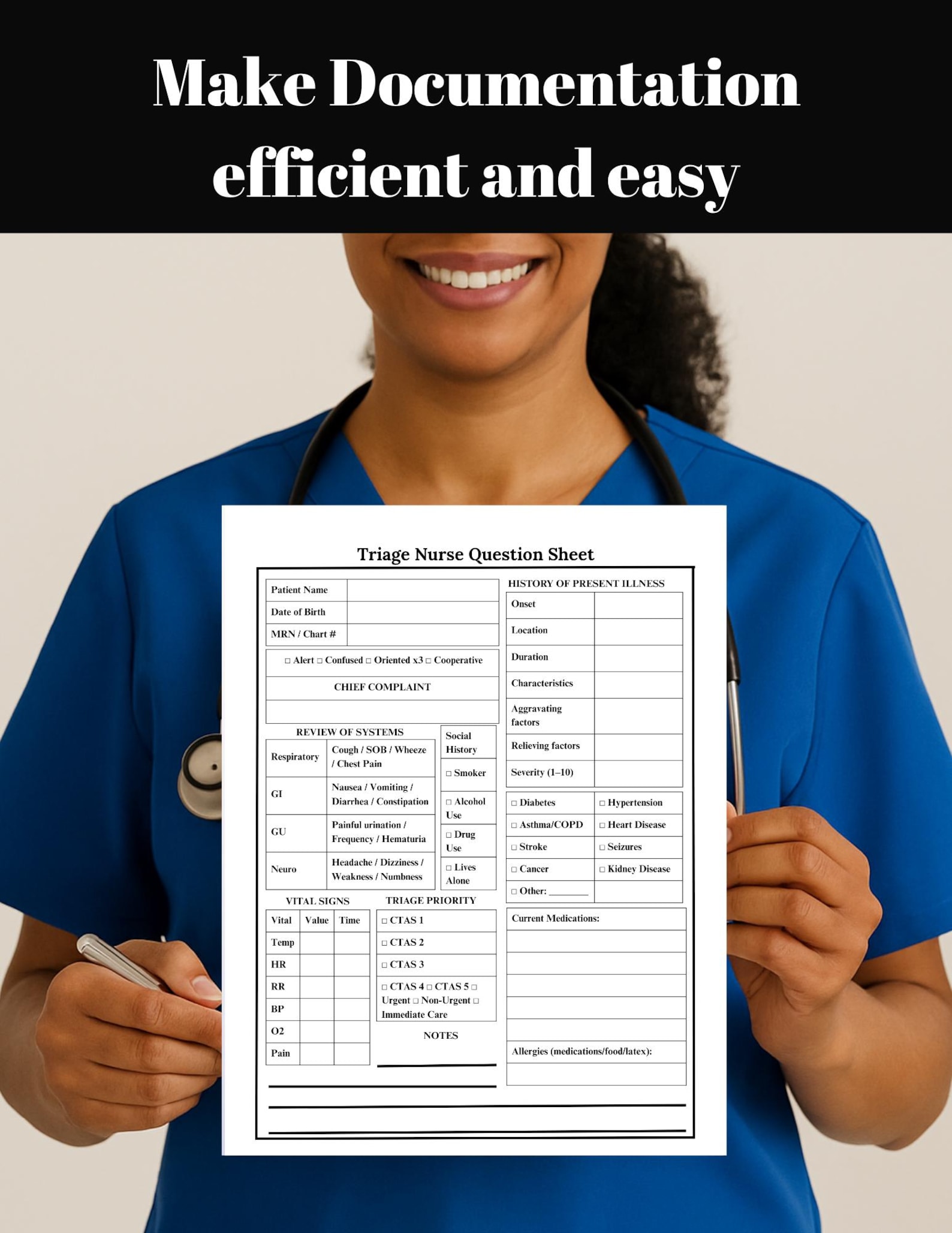 Triage Nurse Question Sheet, Printable Emerge Nurse Report Sheet PDF ...
