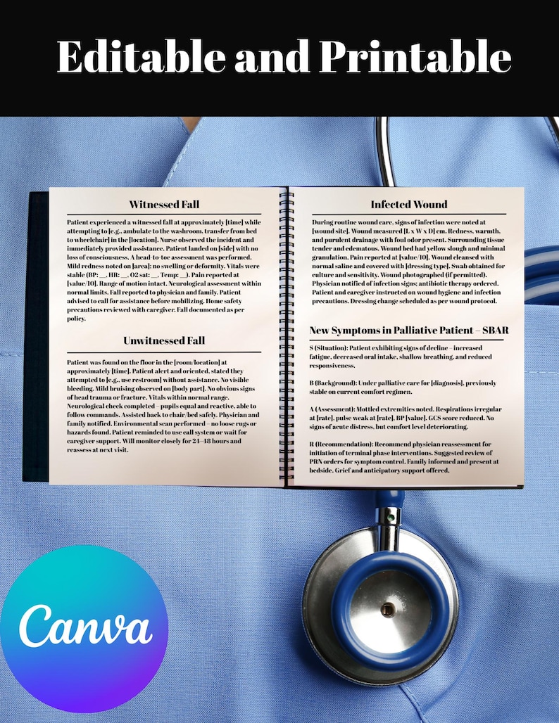 Home Health Nurse Documentation Template, Editable Printable SBAR Notes ...
