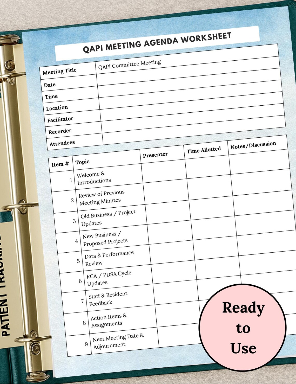 QAPI Worksheet Toolkit, Long Term Care Forms, Nursing Home Compliance ...