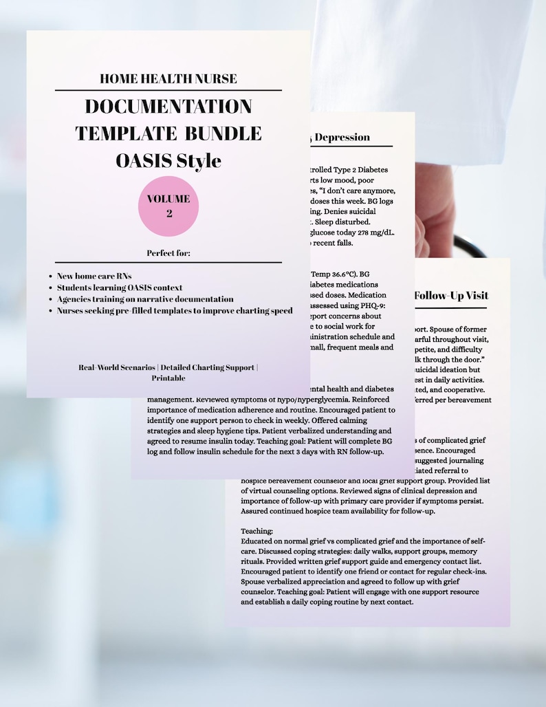 Home Health Nursing Notes Bundle, Printable Charting Templates, 25 Real ...