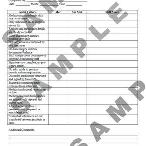 Controlled Substance Audit Log, Medication Count Tracker Printable, Monthly Medication Log Sheet, Instant Download, doc dow nursing med tool
