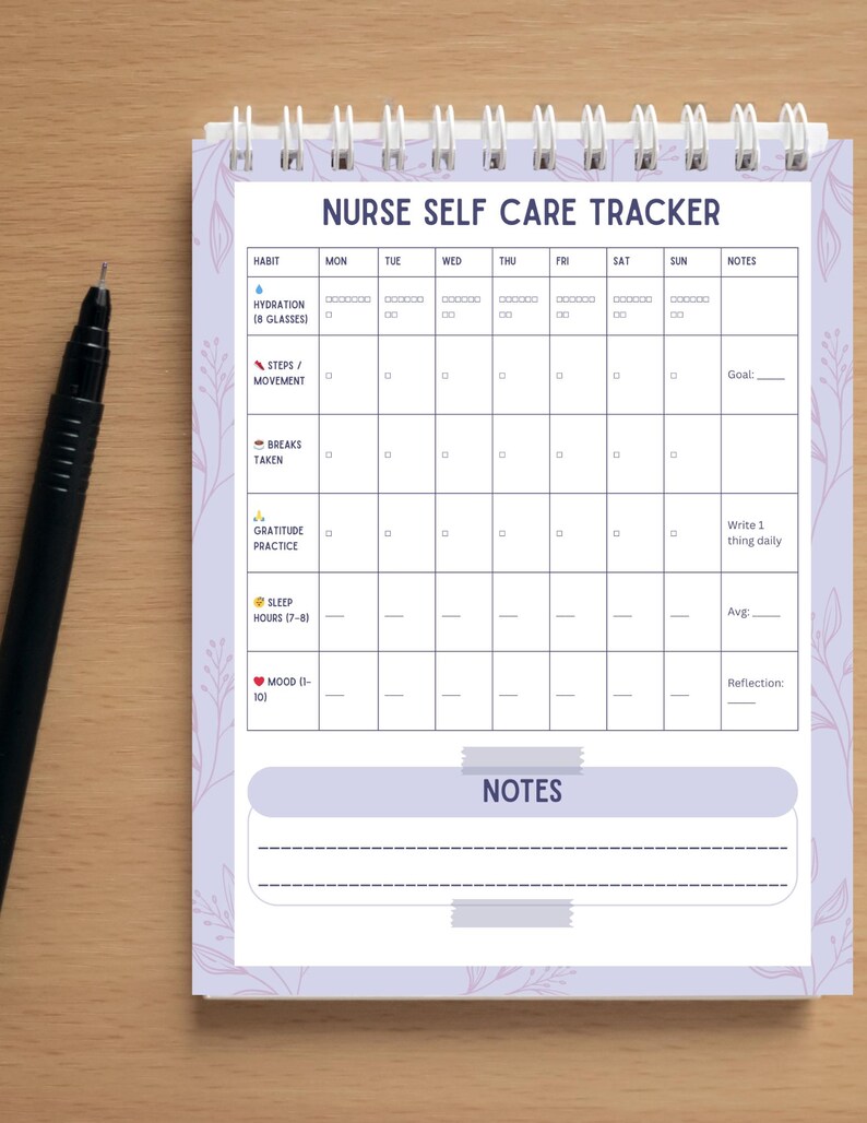 Task Tracker For Nurses Example Nurse Self Care Tracker Printable, Nursing Student Wellness Planner ...