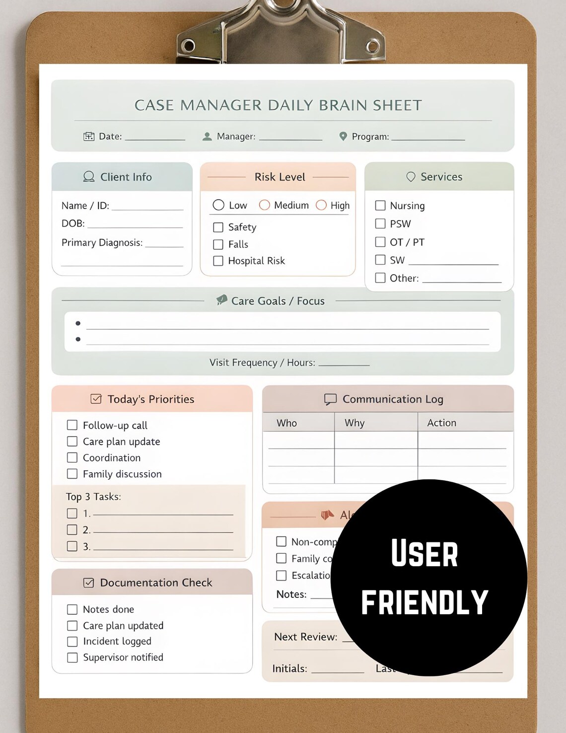 Case Management Rounding Sheets Case Manager Brain Sheet | Case Management Planner | Care Coordination ...