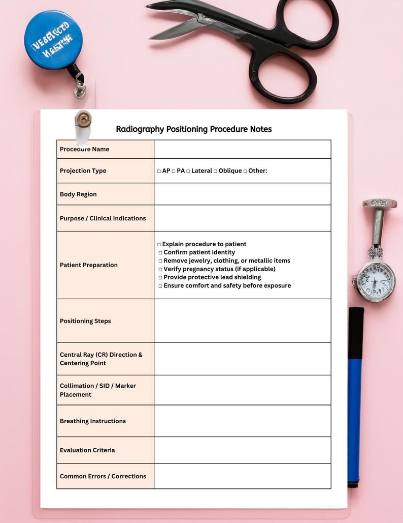 Radiography Positioning Procedure Notes Template – Editable Canva Form ...