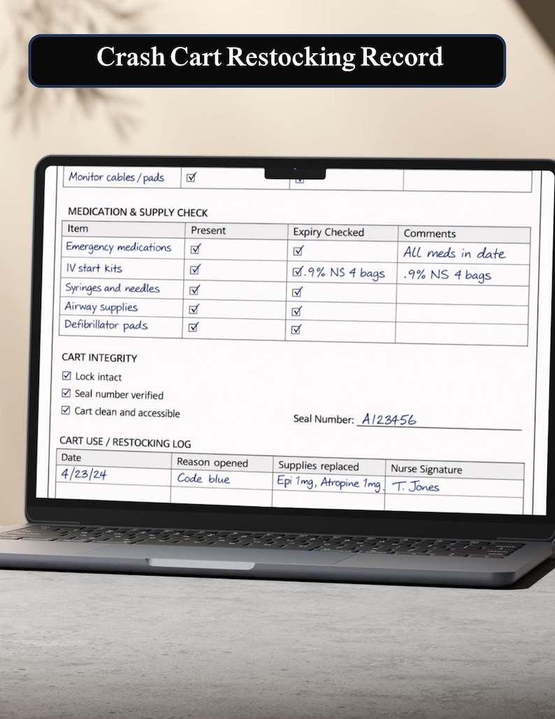 Crash Cart Daily Check Checklist for Nurses | Code Blue Cart Inspection ...