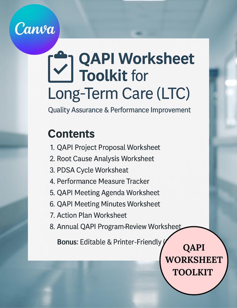 QAPI Worksheet Toolkit, Long Term Care Forms, Nursing Home Compliance ...