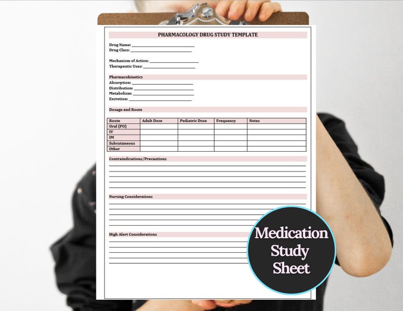Pharmacology Drug Study Template, Nursing Student Printable, Editable ...