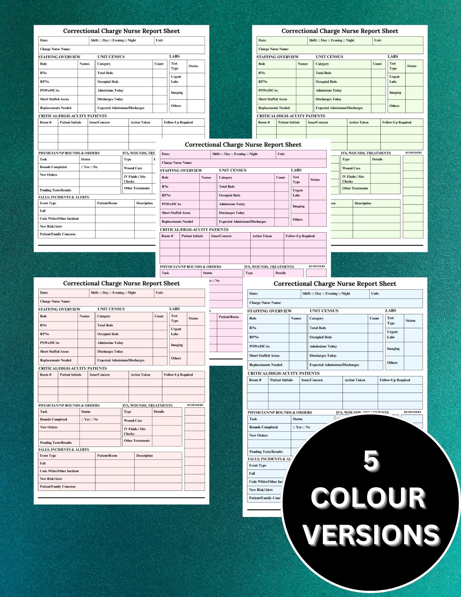 Jail Nurses Notes.pdf Correctional RN Charge Report Template, Printable PDF Shift Report ...