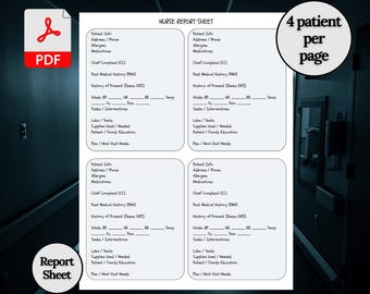 Printable Nurse Brain Sheet for hospital , community, hospital and long term care use , Nursing Report Sheet PDF, Patient Report Organizer