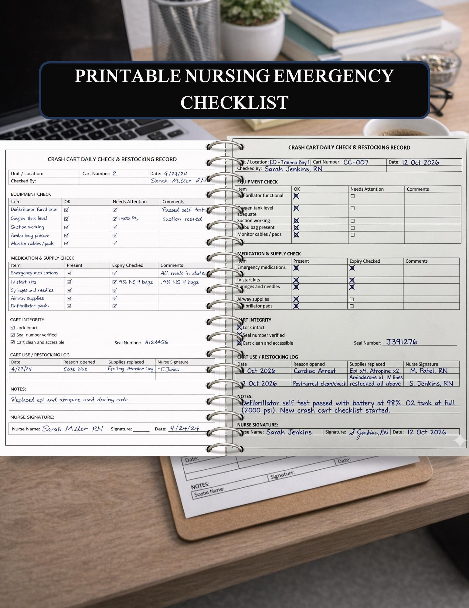 Crash Cart Daily Check Checklist for Nurses | Code Blue Cart Inspection ...