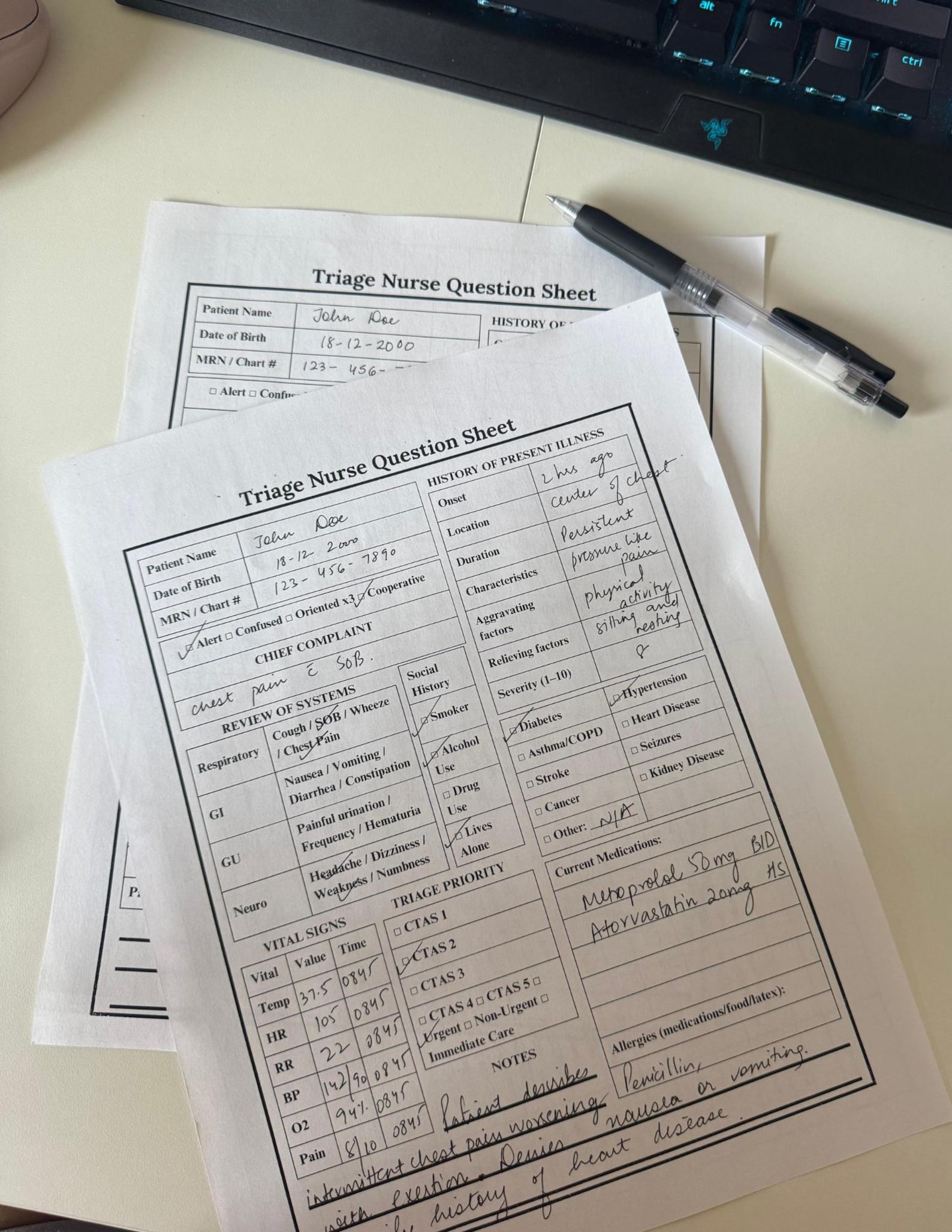 Triage Nurse Question Sheet, Printable Emerge Nurse Report Sheet PDF ...