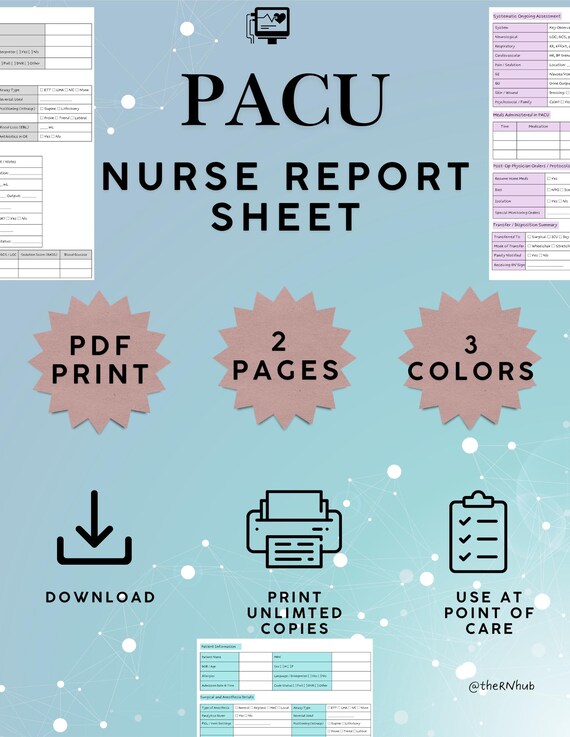 PACU Nurse Report Sheet, pacu Nursing Printable Report Sheet, Digital Patient Handoff Form, PACU RN Nurse Handoff Sheet, Clinical Handover