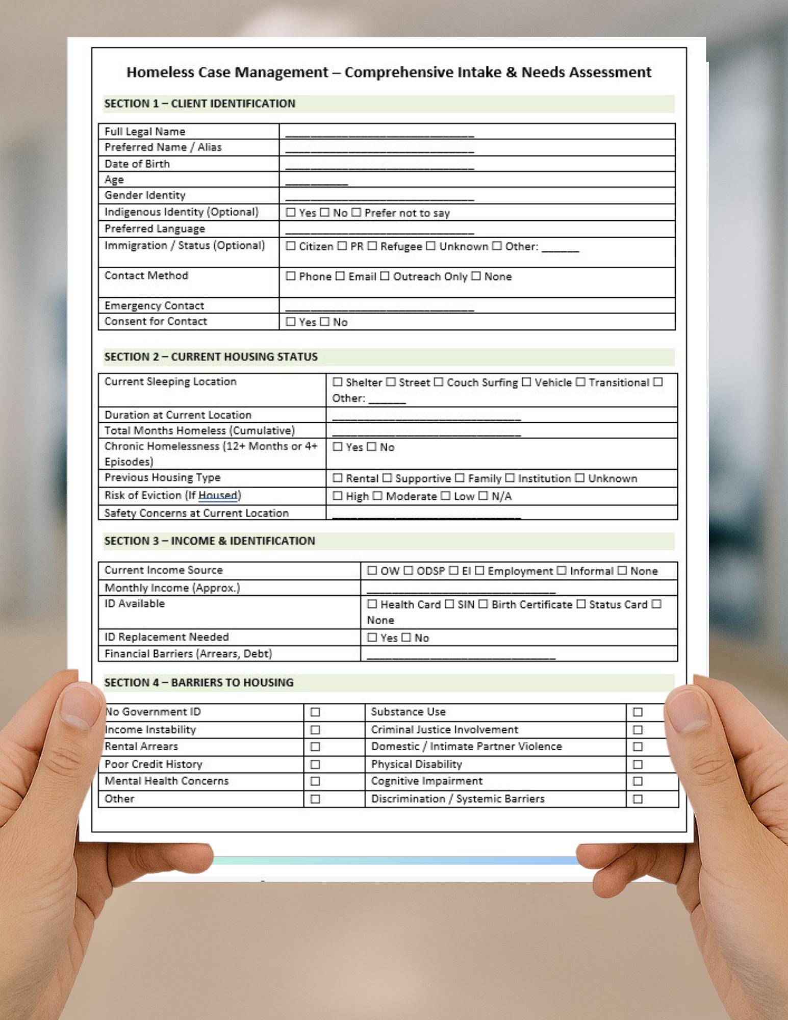 Homeless Case Management Intake Template | Housing & Risk Assessment ...