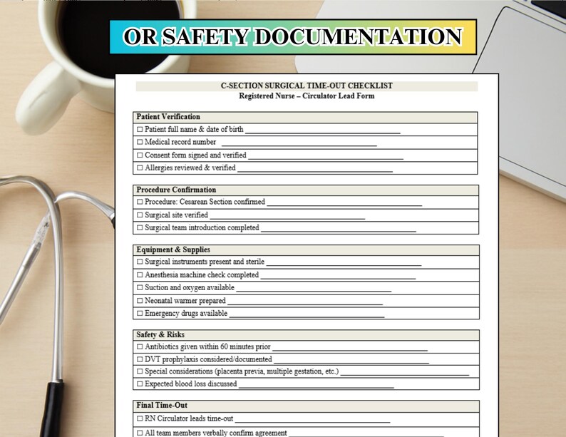 C-section Surgical Time-out Checklist for Registered Nurses, Printable ...