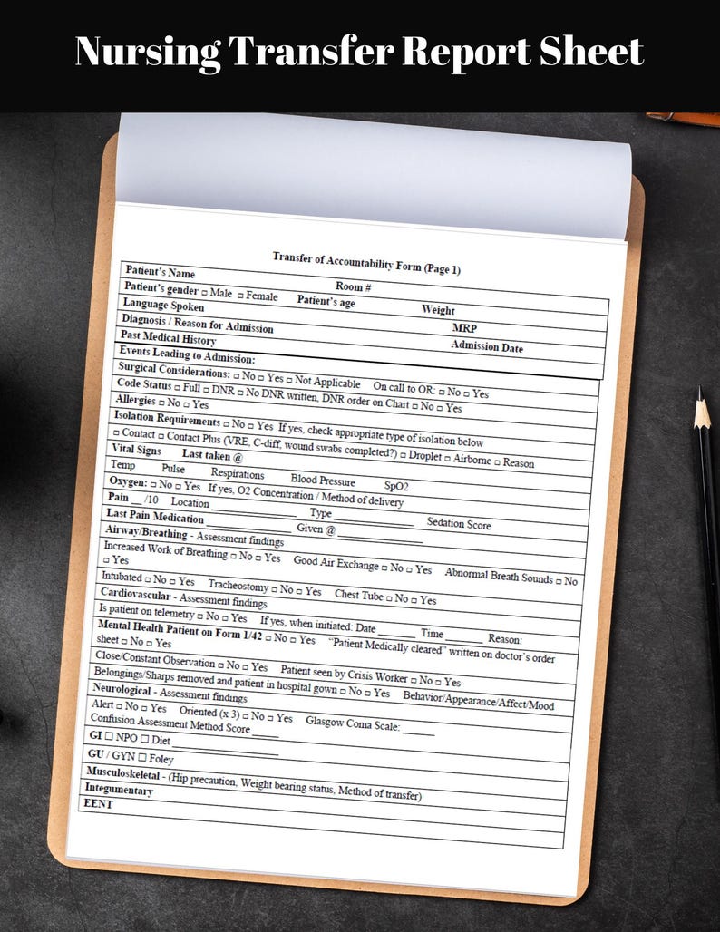 Patient Transfer of Accountability Printable Pdf Form, Nurse Handover ...