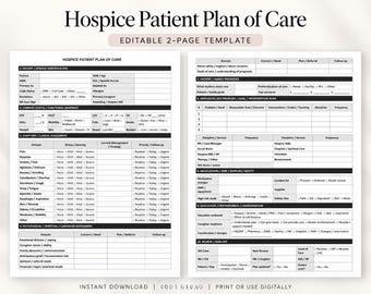 Hospice Plan of Care Worksheet | Editable Nursing DOCX | 2 Page Palliative Patient Template | IDG Case Manager Form for rn rpn lpn word