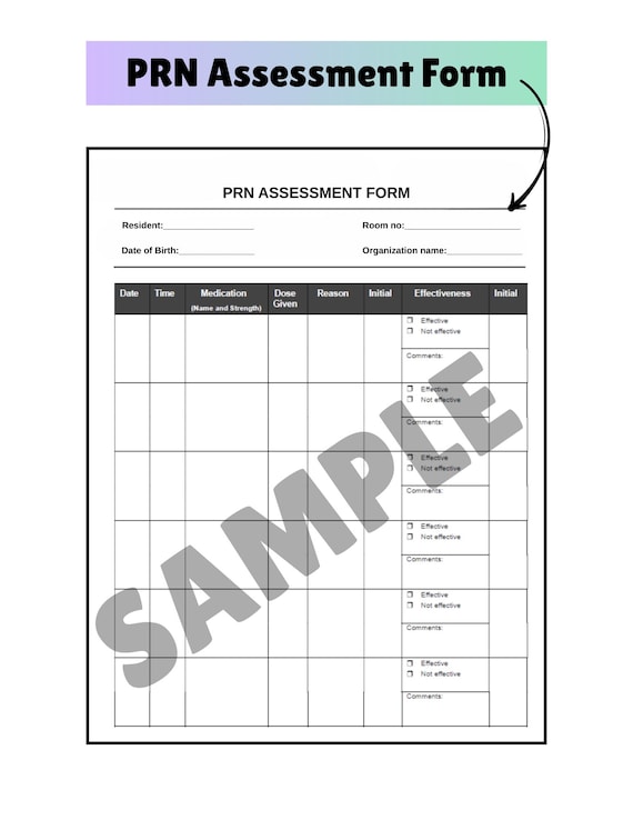 PRN Assessment Form Printable, Nurse Documentation Sheet, LTC Medication Record, Home Health Pdf, prn Tracking Log Template, DOC ltc form