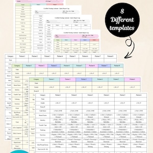 CNA Report Sheet Bundle, 2, 4, 8, 10 Patient Shift Log, Printable Nurse Notes, LTC Nursing Home Daily Care Log, Editable PDF, documentation