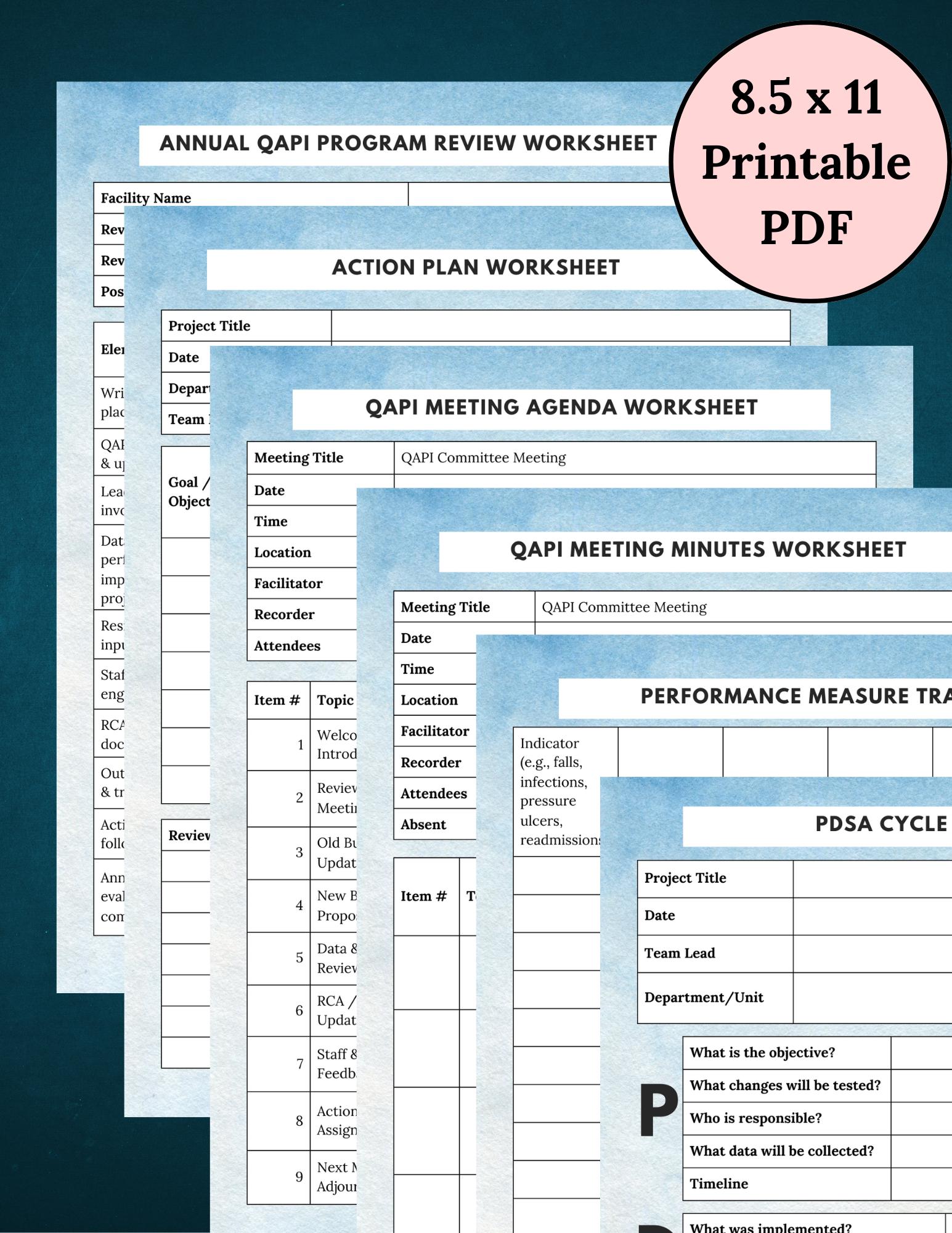 QAPI Worksheet Toolkit, Long Term Care Forms, Nursing Home Compliance ...