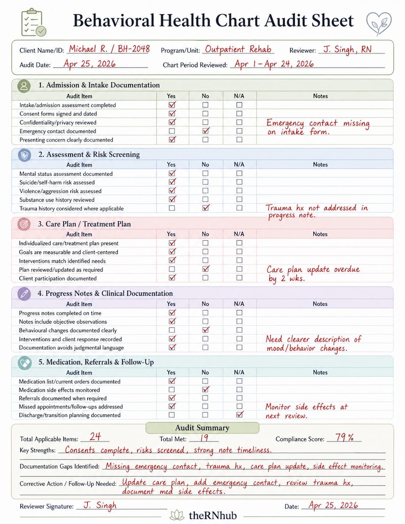 Behavioral Health Chart Audit Tool, Mental Health Documentation ...
