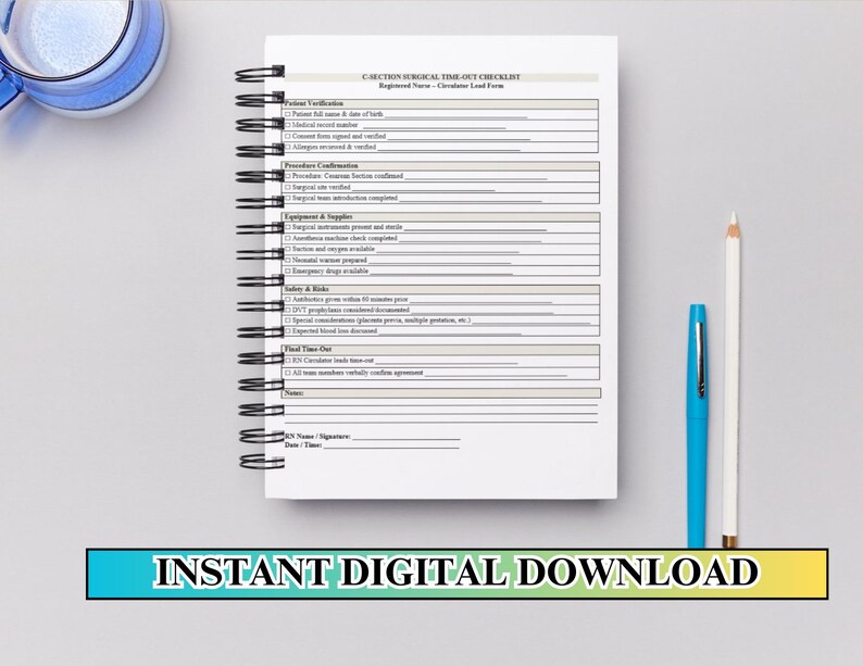 C-section Surgical Time-out Checklist for Registered Nurses, Printable ...
