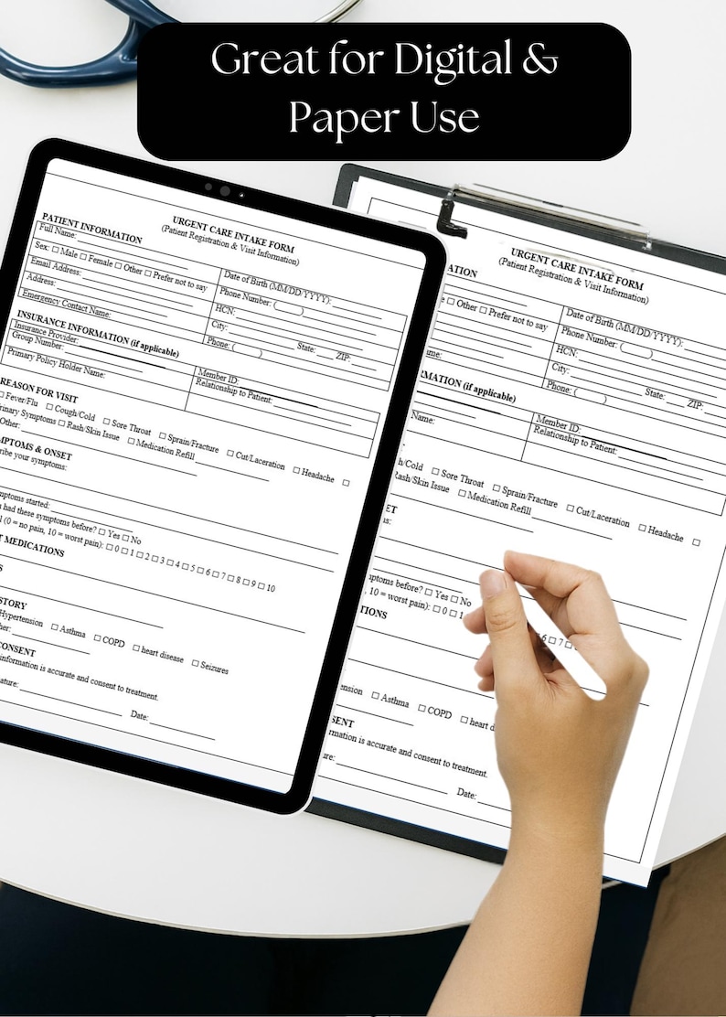 Printable Urgent Care New Patient Registration Form for Walk in Clinics ...