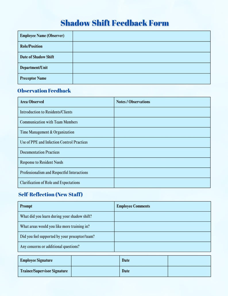 Shadow Shift Form.pdf Healthcare Staff Orientation Toolkit, Editable Nurse Onboarding PDF ...
