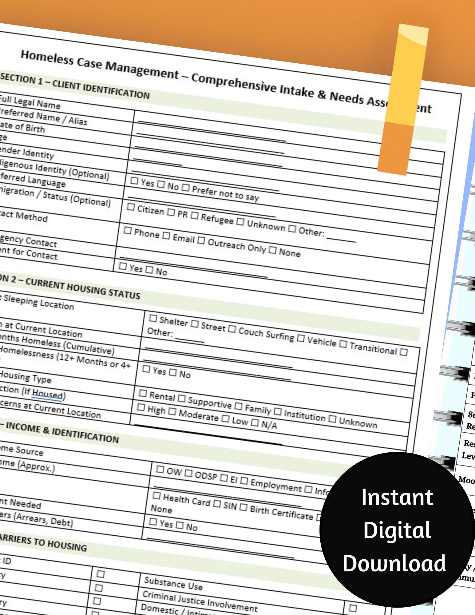 Homeless Case Management Intake Template | Housing & Risk Assessment ...