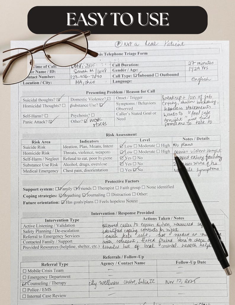 Crisis Telephone Triage Form for Nurses and Behavioral Health ...